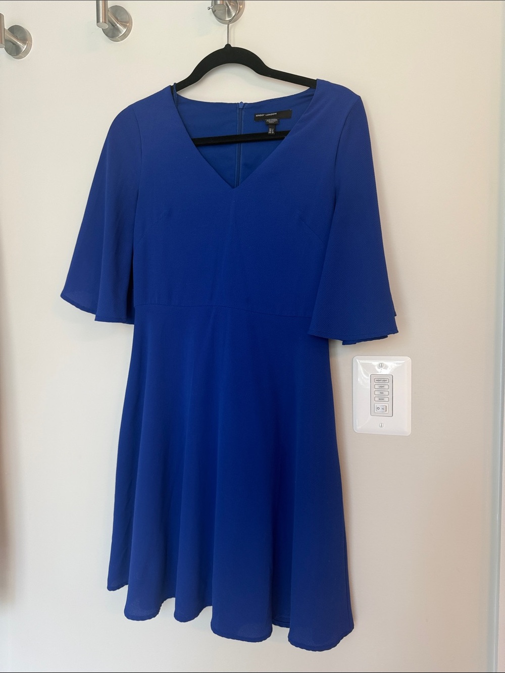 Maggy London Royal Blue V-Neck Flutter Sleeve Mini Dress